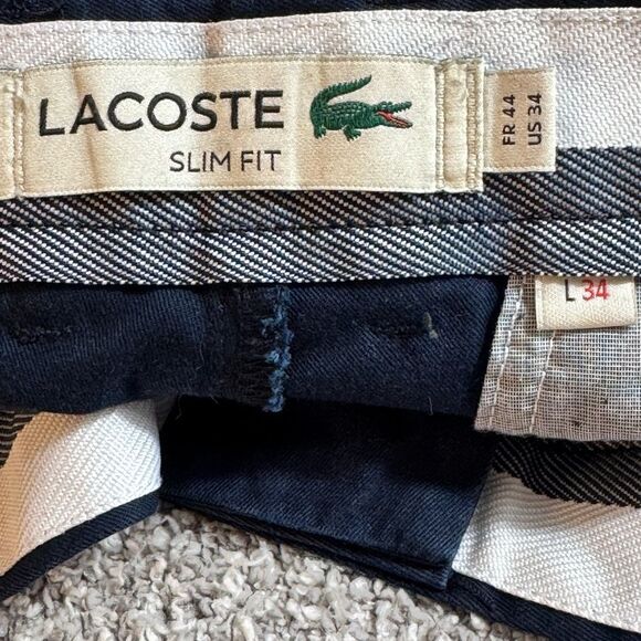 Lacoste pants Mens size 34 chino Slim Fit Navy Blue Cotton Straight Stretch - Picture 11 of 11
